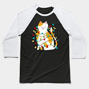 Kitty Tangled In Christmas Lights Baseball T-Shirt